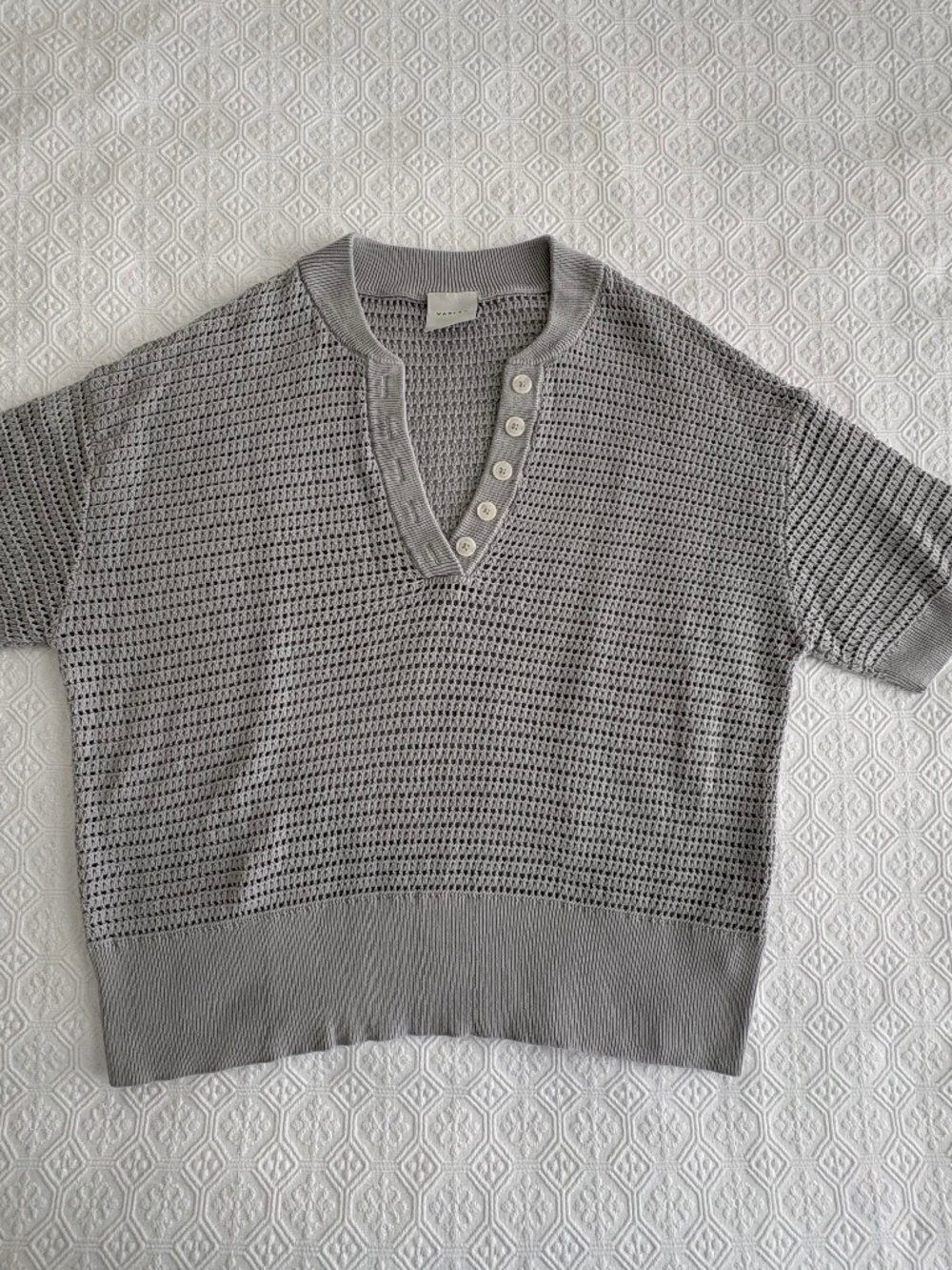 Varley Callie Open Knit Cotton Polo Top Mirage Grey Size Large Like New - Picture 2 of 7
